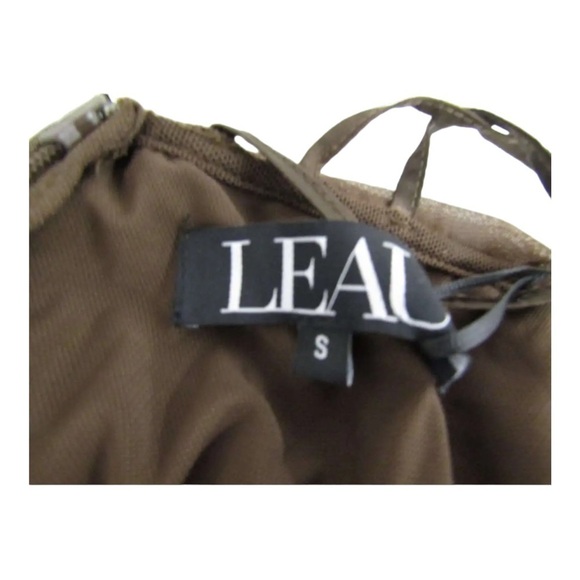 LEAU Seoul Strap Cutout Mesh Bodycon Midi Dress Brown Small NWT Sexy - Picture 10 of 11